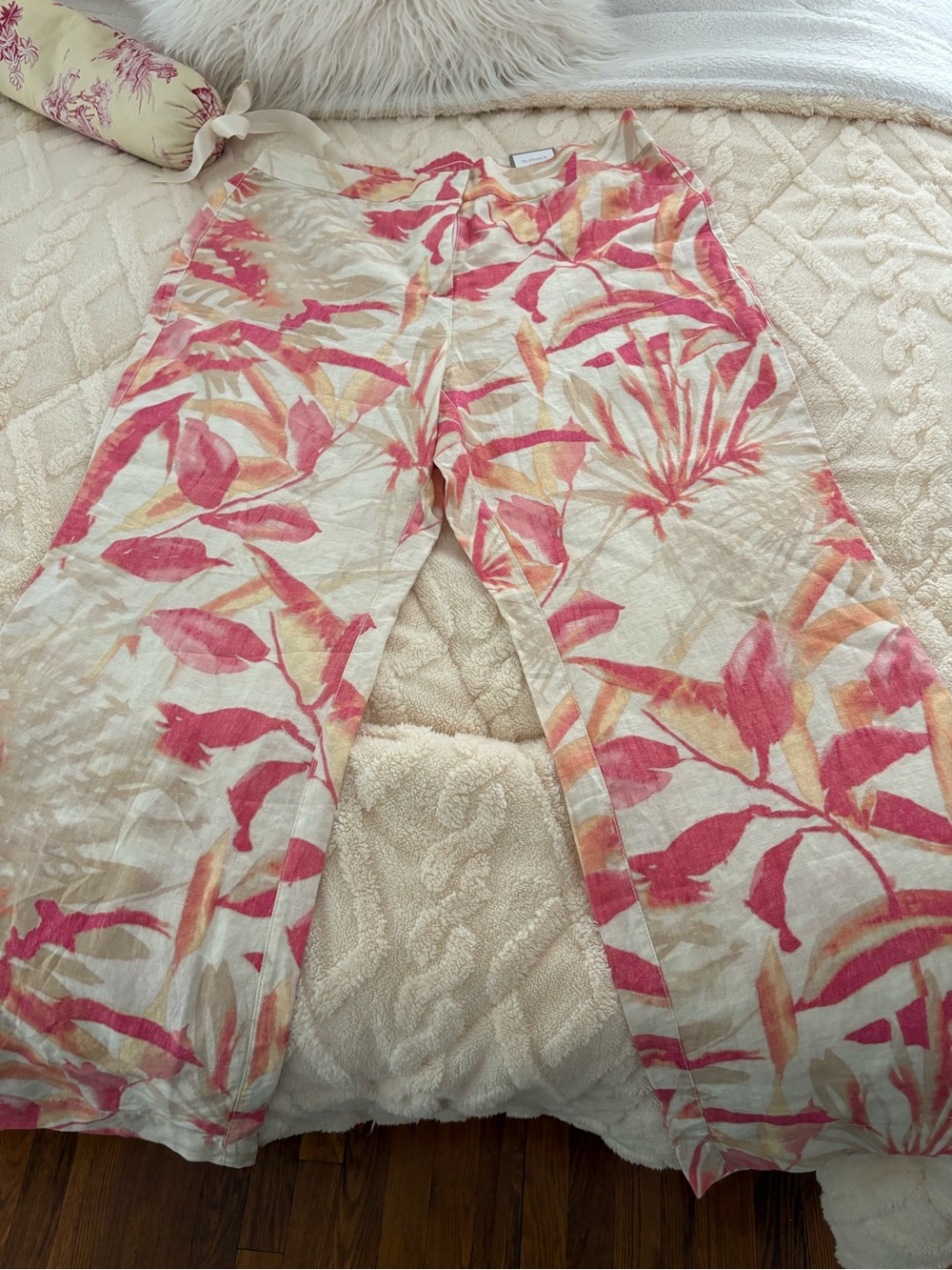 Chico's Multi Pink & Cream Havana Shores Linen Wide Leg Pants